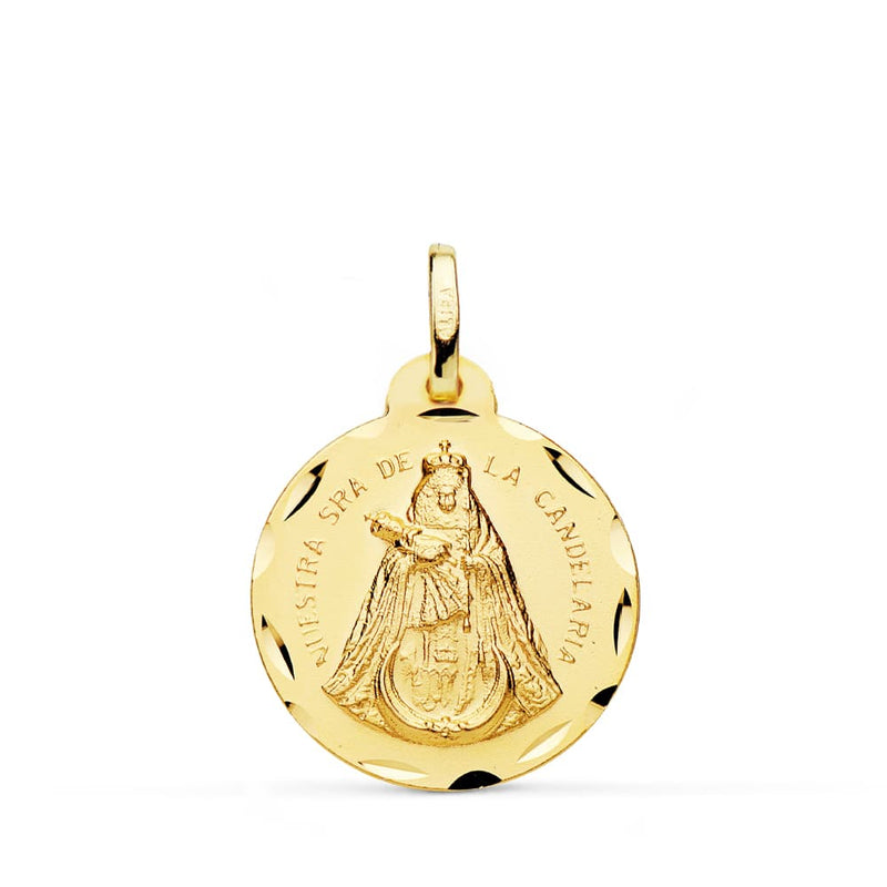 18K Our Lady of Candelaria Medal Carved 20 mm