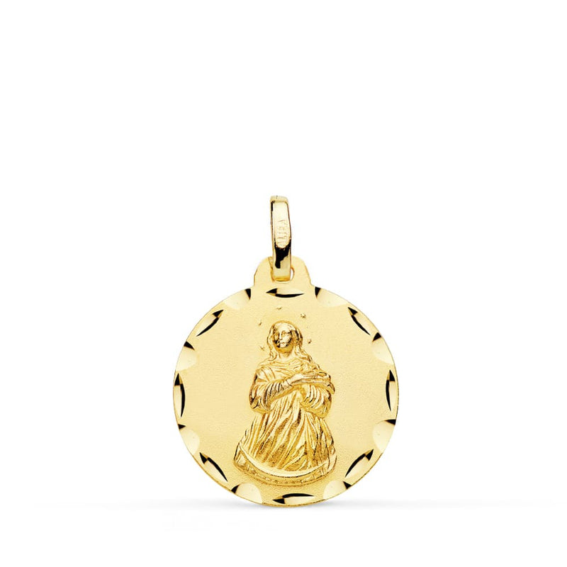 18K Medalla Virgen Inmaculada Tallada 18 mm