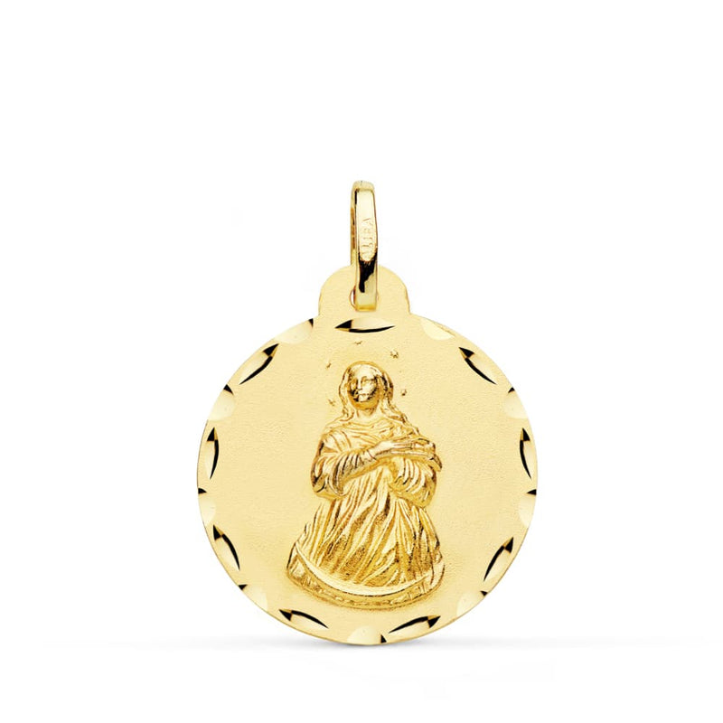 18K Yellow Gold Medal Carved Immaculate Virgin 22 mm