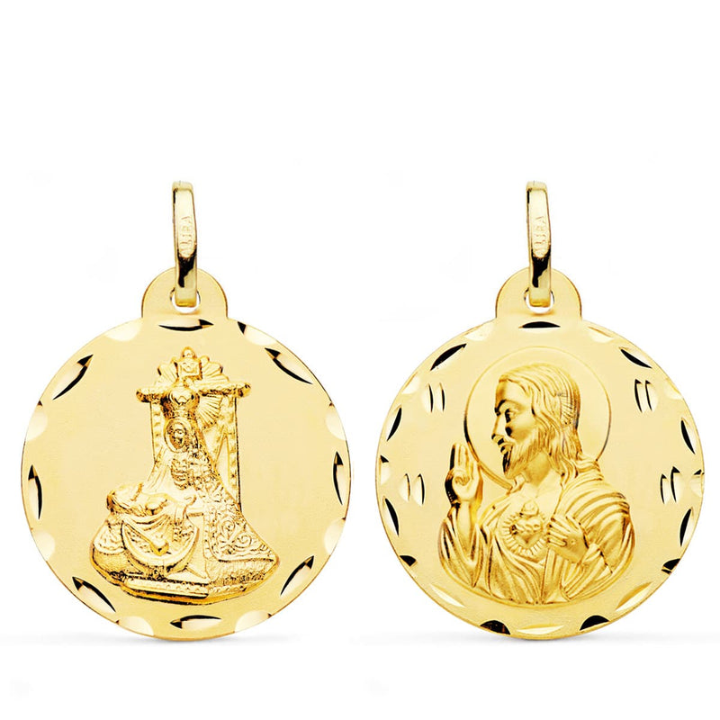 Médaille Scapulaire 18K Vierge des Douleurs et Cœur de Jésus sculptée 24 mm