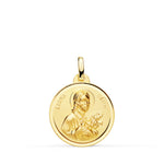 18K Medalla Oro Amarillo Santa Gema Bisel 18 mm