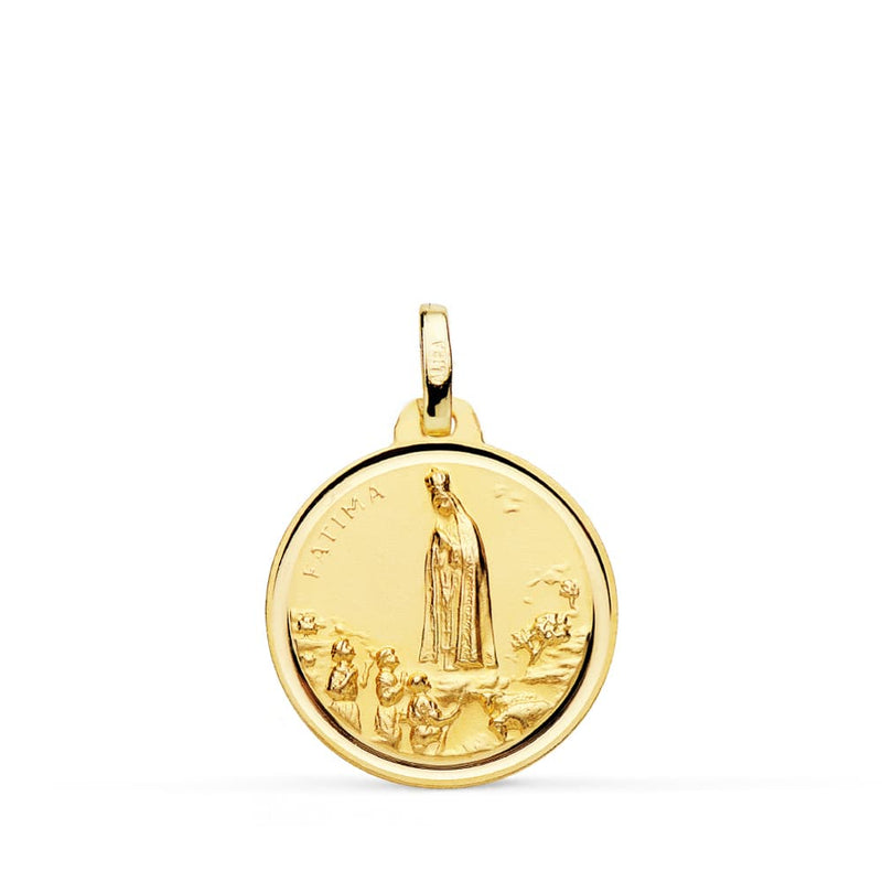 18K Medalla Virgen De Fatima Bisel 18 mm