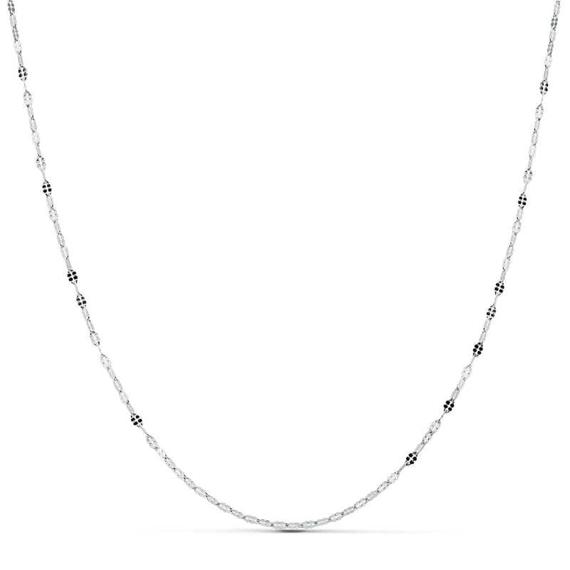 18K Solid White Gold Chain Flat Carved Links 1.5 mm 45 cm