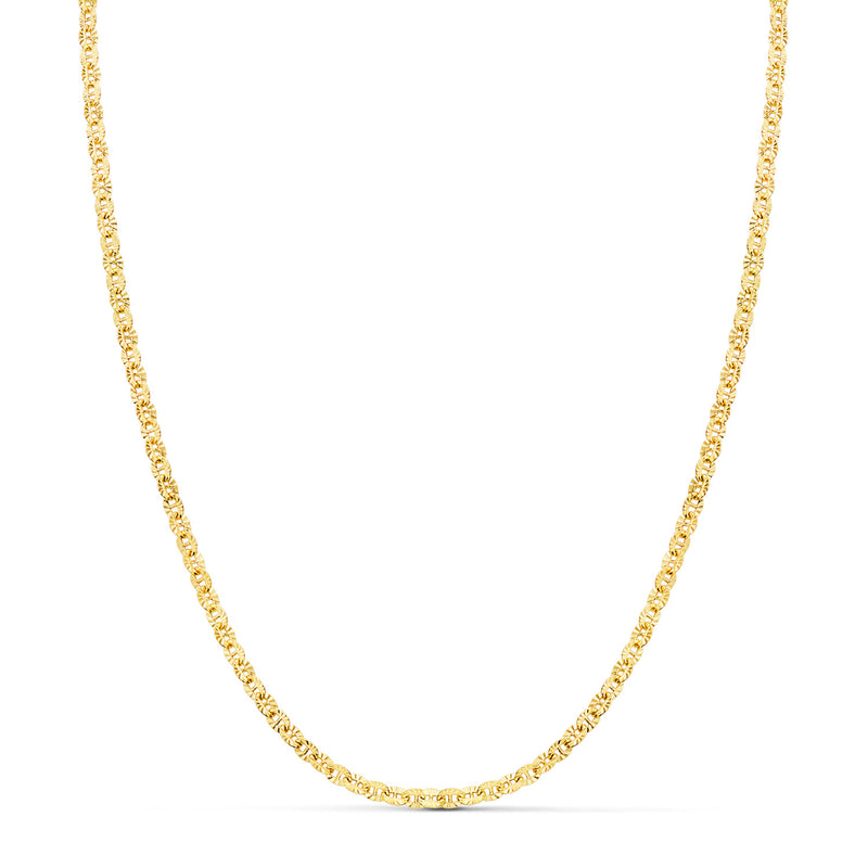 18K Yellow Gold Chain Forced Hollow Carved Link Length 40 cm Width 2 mm