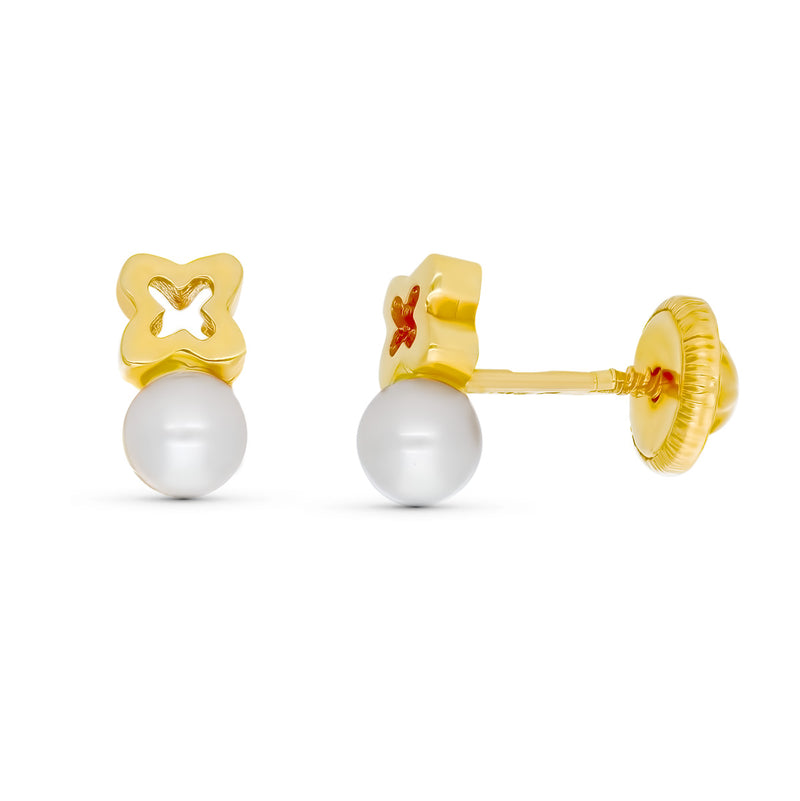 18K Yellow Gold Pearl Earrings 6X3 mm Thread