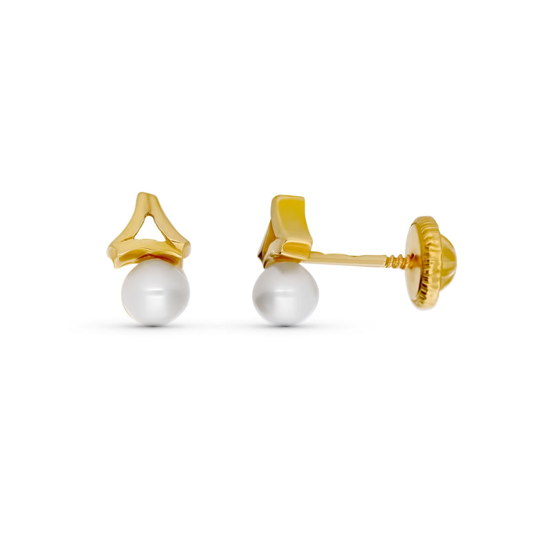 18K Yellow Gold Pearl Earrings 7X4 mm Thread