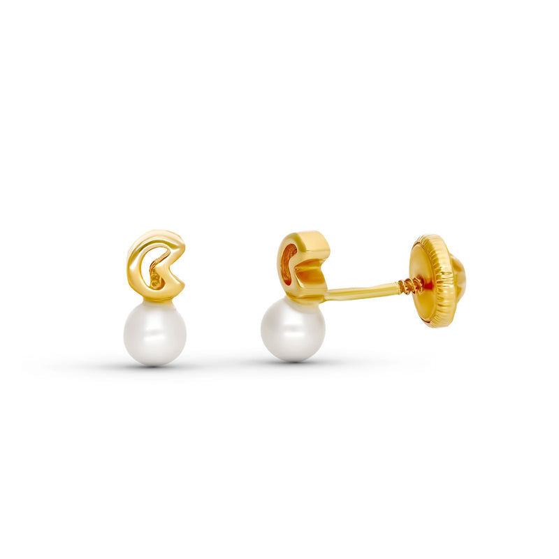 18K Yellow Gold Pearl Earrings 7X3 mm Thread
