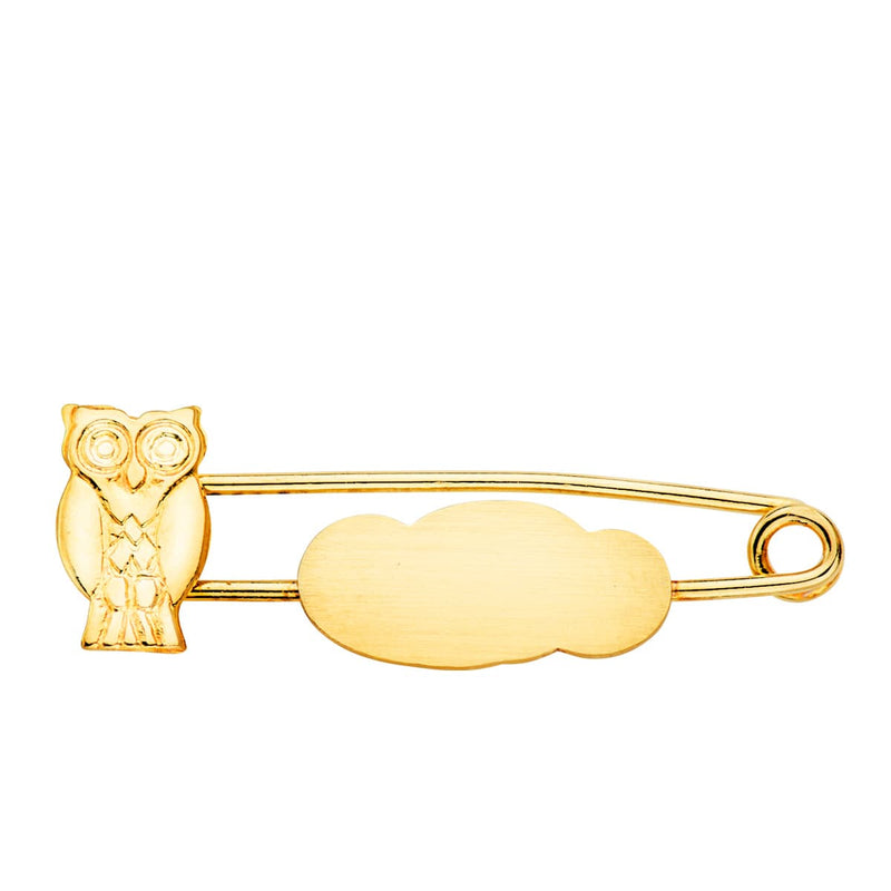 18K Yellow Gold Owl and Cloud Matte Pin 29x10 mm