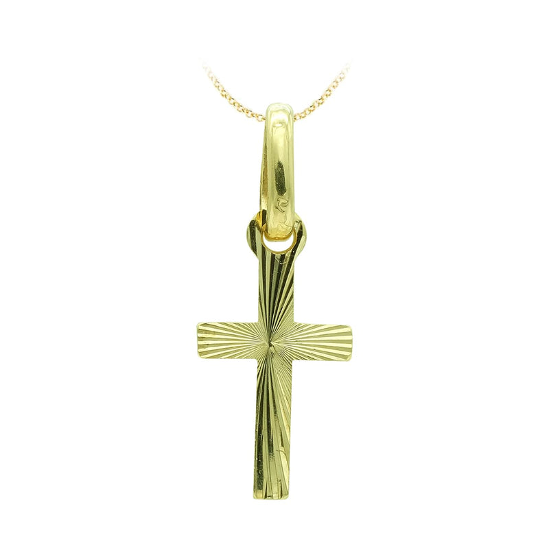 18K Yellow Gold Carved Cross 16x8 mm