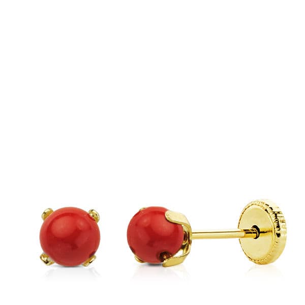 18K Pendientes Oro Amarillo Coral 4x4 Mm Tuerca