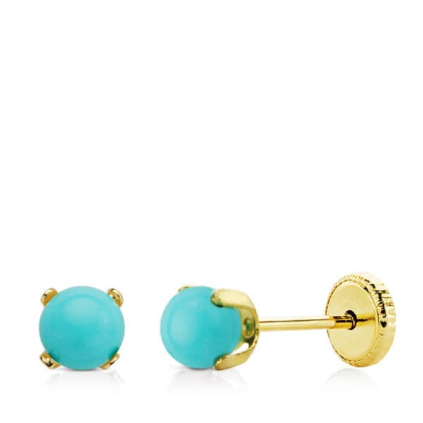 18K Yellow Gold Turquoise Earrings 4x4 mm Nut