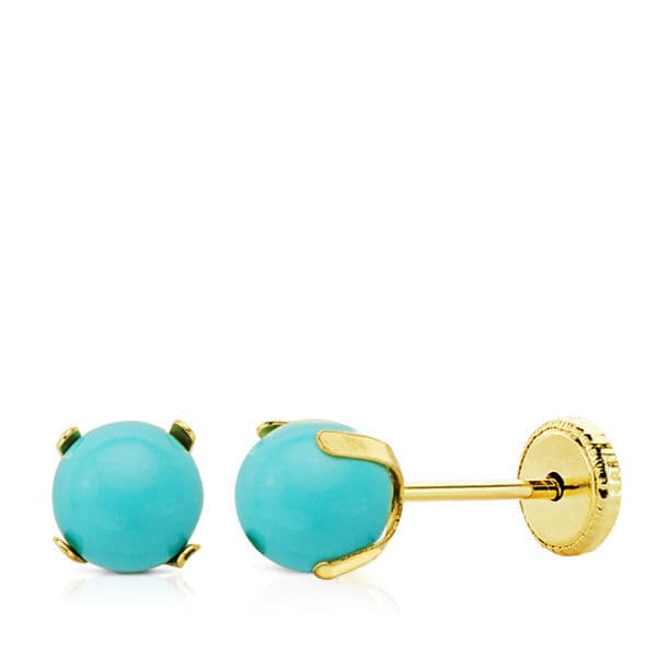 18K Yellow Gold Earrings Turquoise Claws 5X5 mm Thread