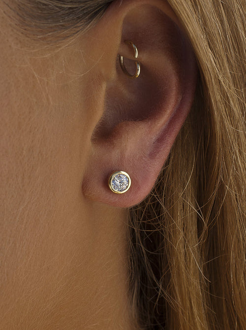 Small Silver Earrings with Gold Stud Design 6.5 mm