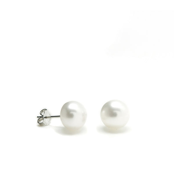 Small Silver Pearl Earrings Classic Design 10.5 mm