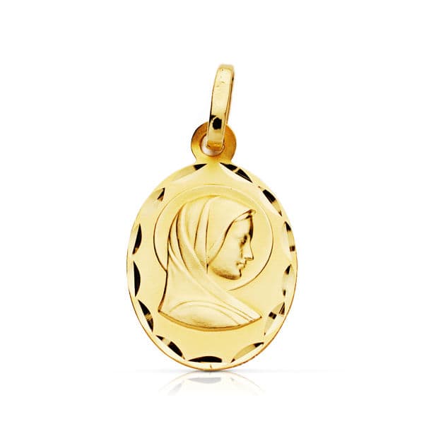 9K Round Virgin Mary Medal In Yellow Gold 19x11mm