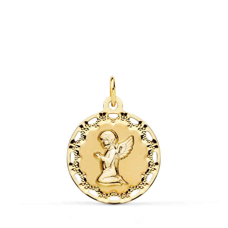 Médaille Ange Priant 18K Clôture Ajourée 18 mm