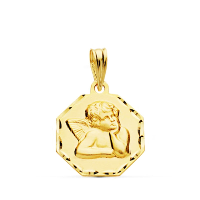 9K Yellow Gold Octagonal Angelito Burlon Medal. 15x15mm