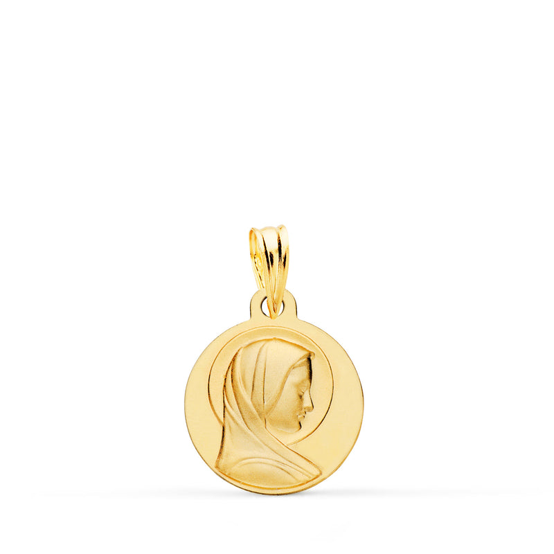 9K Medalla Oro Amarillo Maria Francesa Perfil Matizada 14 Mm