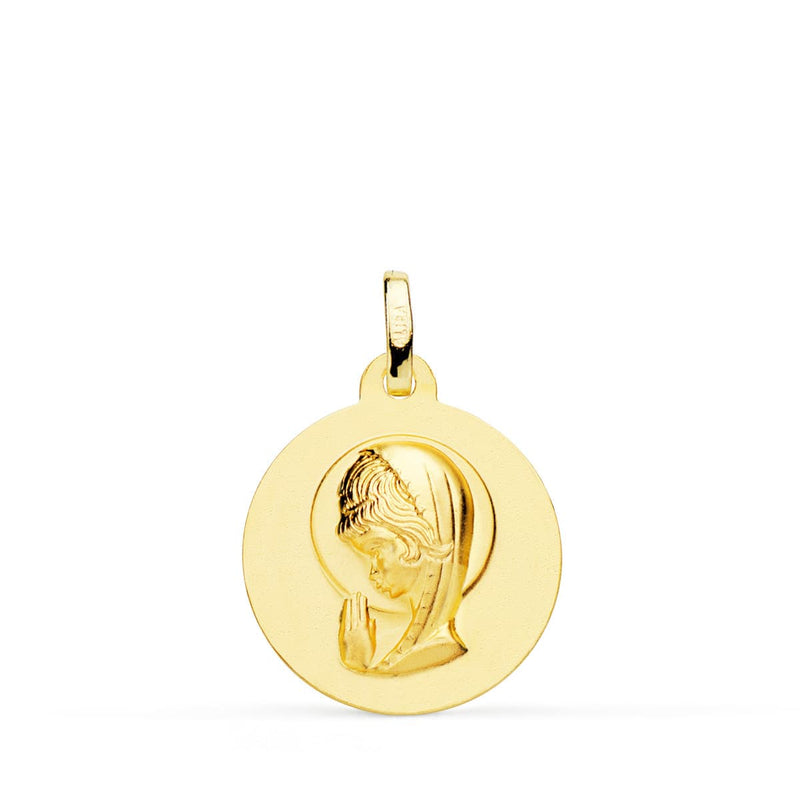 9K Medalla Oro Amarillo Virgen Niña Lisa 18 Mm