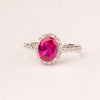 Oval ruby ​​zirconia ring with micro zirconia.