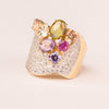 Anillo Pave' con racimo multicolor bañado en oro 18k