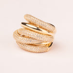 Ring with alternating pavé meshes, brilliant and smooth cut, 18k gold plated