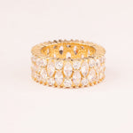 Mesh ring with marquise and round cut zircons, 18k gold plated