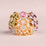 Bague Argent Fleurs Multicolores