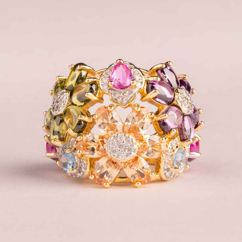 Bague Argent Fleurs Multicolores