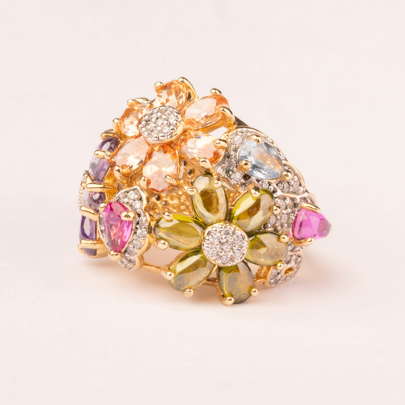 Bague Argent Fleurs Multicolores