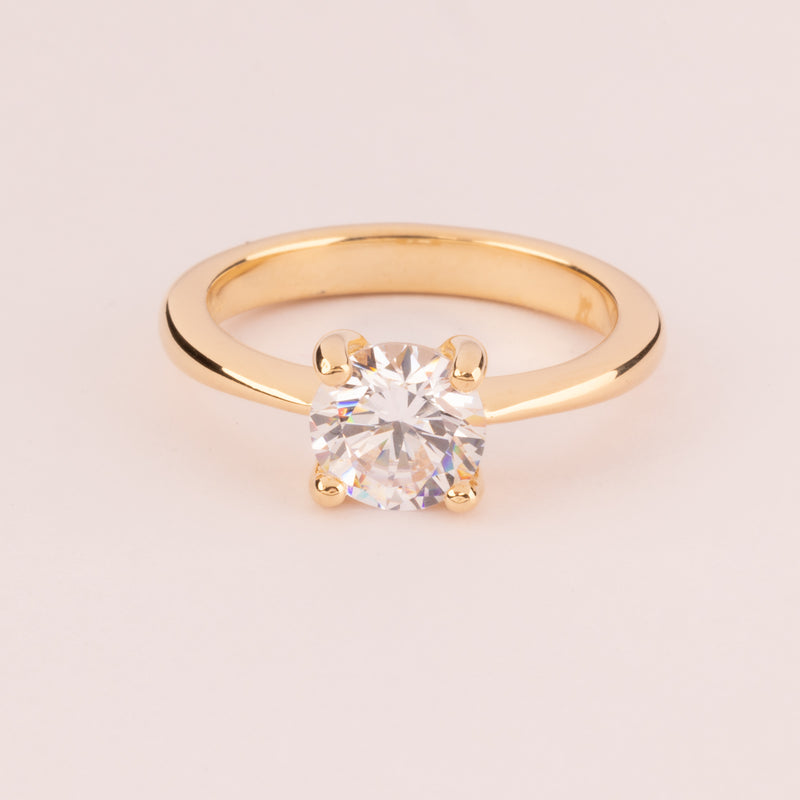 Anillo Solitario Plata y Circonita 7 mm bañado en Oro 18k