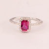 Rectangular ring with ruby ​​zirconia and micro zirconia