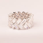 Ring with mesh of baguette-cut zirconia