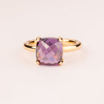 Colorful ring with cushion-cut amethyst zircons