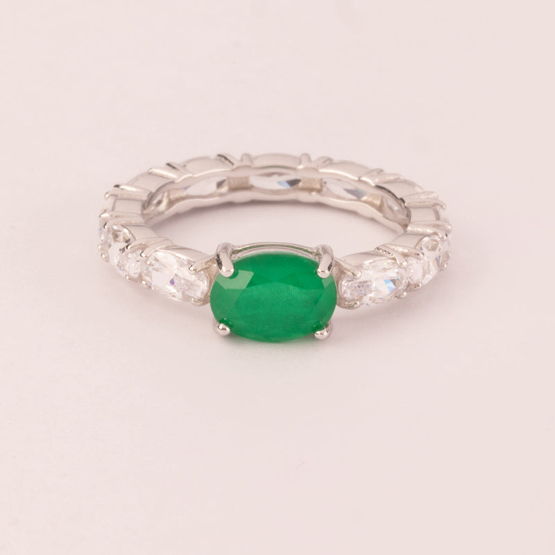 Wedding ring with oval emerald zirconia