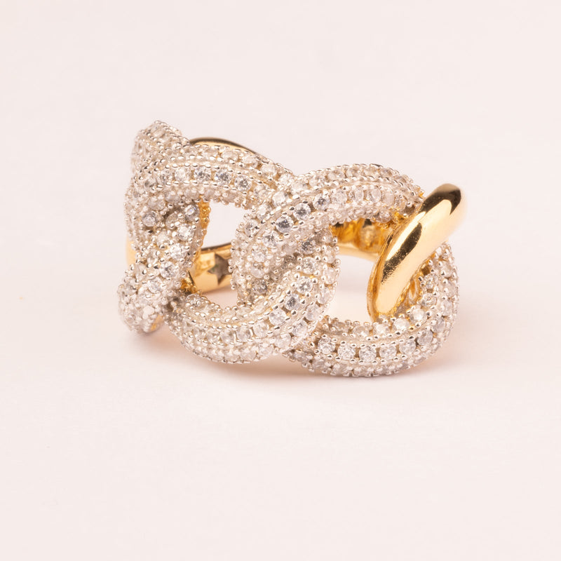 18k gold plated mesh ring with rigid pavé