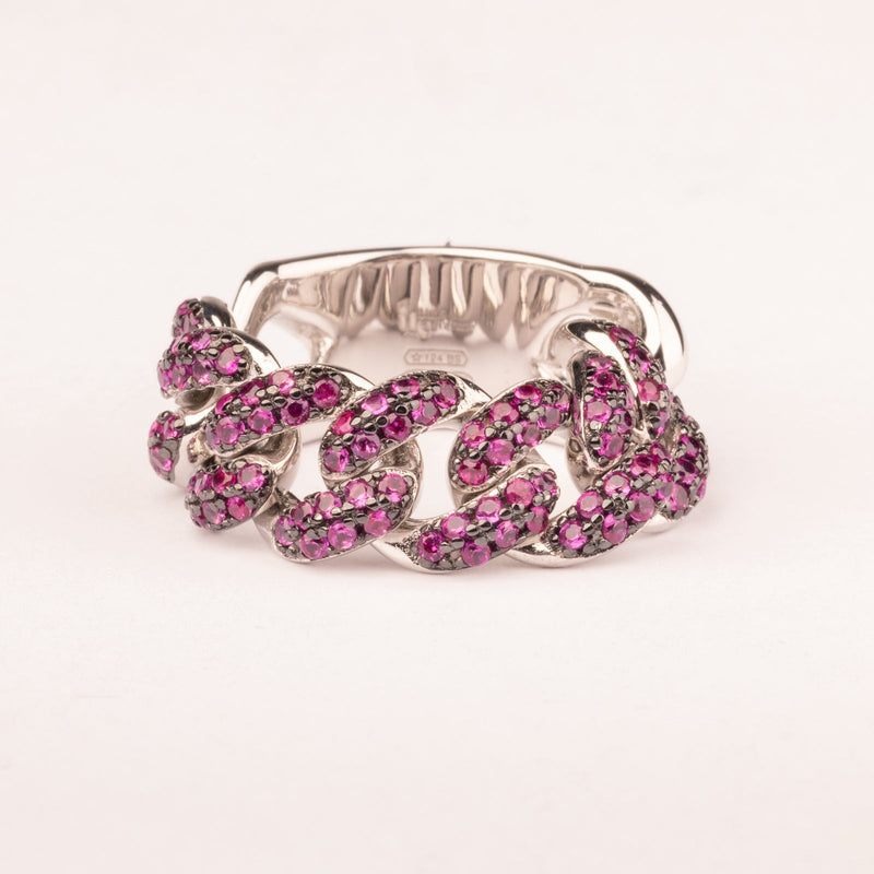 Soft mesh groumette ring with pink zircons