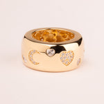 Band ring with multi-shaped pavé zircons plated in 18k gold