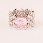 High and soft mesh with central pink emerald-cut zirconia