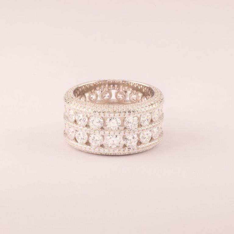 Double row band ring with brilliant cut zirconia