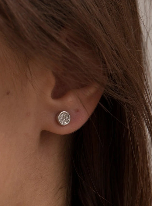 Small Shiny Silver Stud Earrings in Sleeper Style