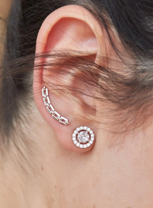 Small Silver Earrings with Shiny Circular Motif and Zirconia