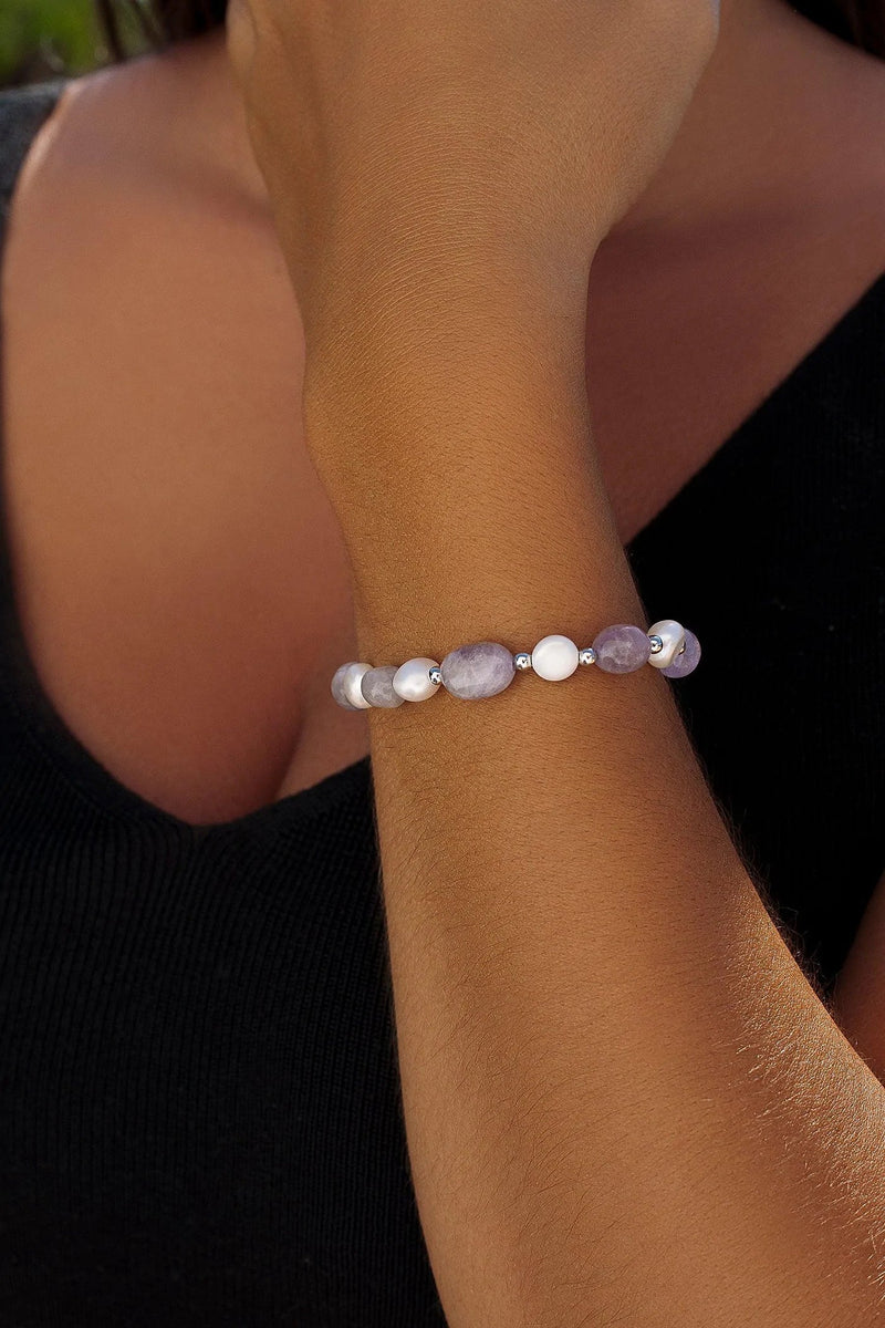 Pulseras con Piedras Plata Amatista y Perlas de Agua Dulce