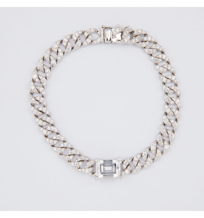 Silver and Pavé Chain with Zirconia Clasp