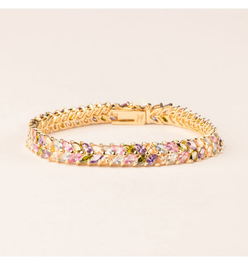 Pulsera Plata Bañada en Oro 18K con Circonitas Multicolor