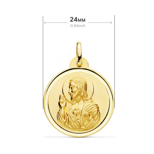 18K Scapular Bezel Virgin of Carmen Heart Jesus 24 mm