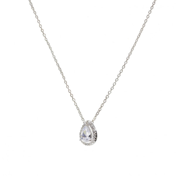 Brilliant Silver Pendant with Teardrop-Shaped Adamantine Quartz Motif and Zirconia Detail