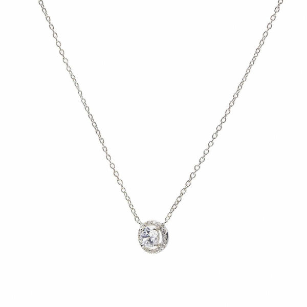 Shiny Silver Pendant with Round Zirconia Motif and Zirconia Detail