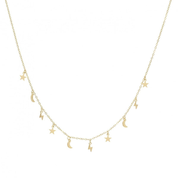 Collares con Colgantes Plata Diseño Astral Dorado de Luna Estrella Rayo