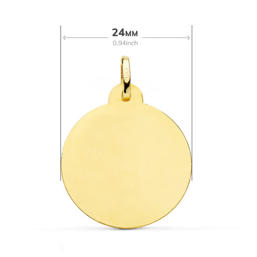 18K Medalla Oro Amarillo Virgen Niña Tallada 24 mm